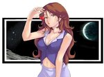 Safebooru - brown hair cherry cleavage food fruit gundam gun